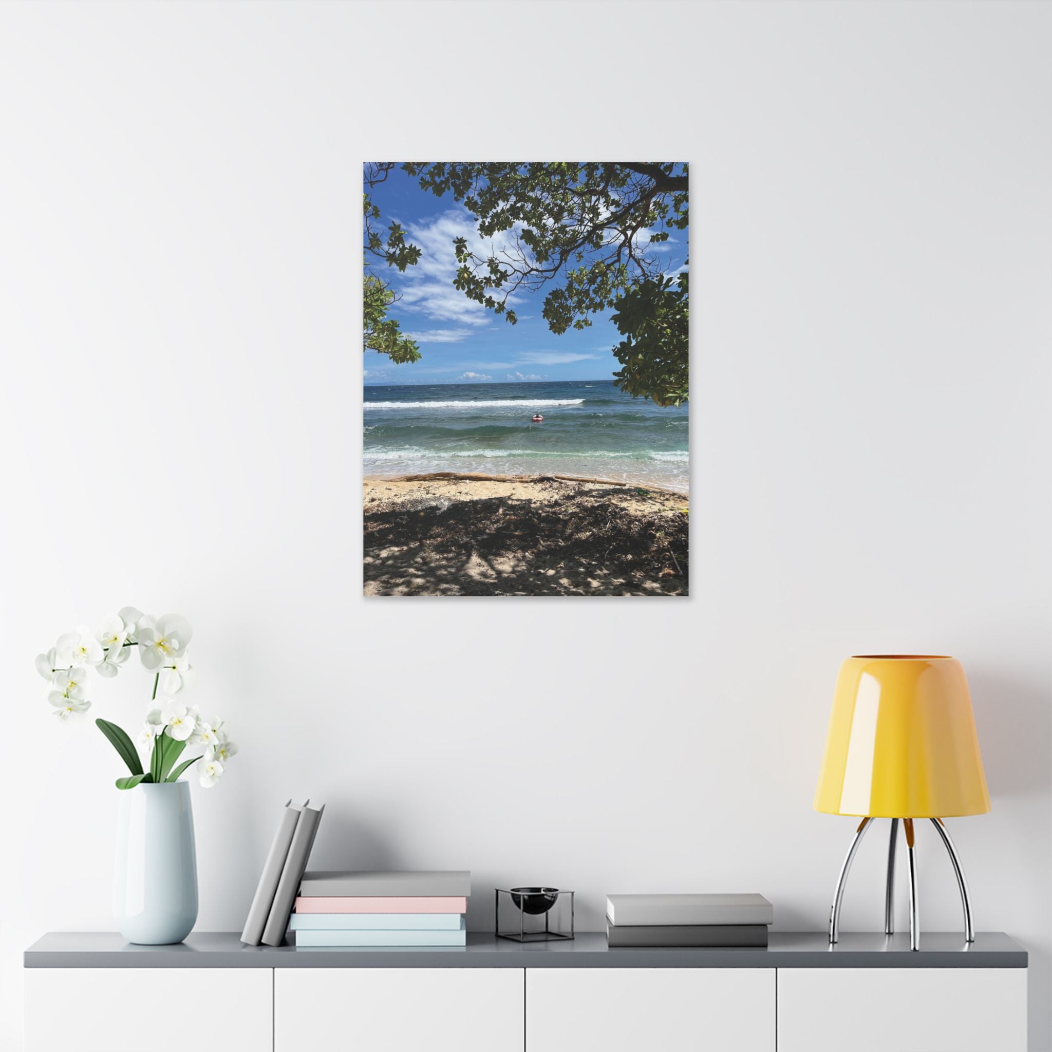 Tropical Beach Raivan Kokopo Canvas Print – Seaside Tree Framed Wall Art