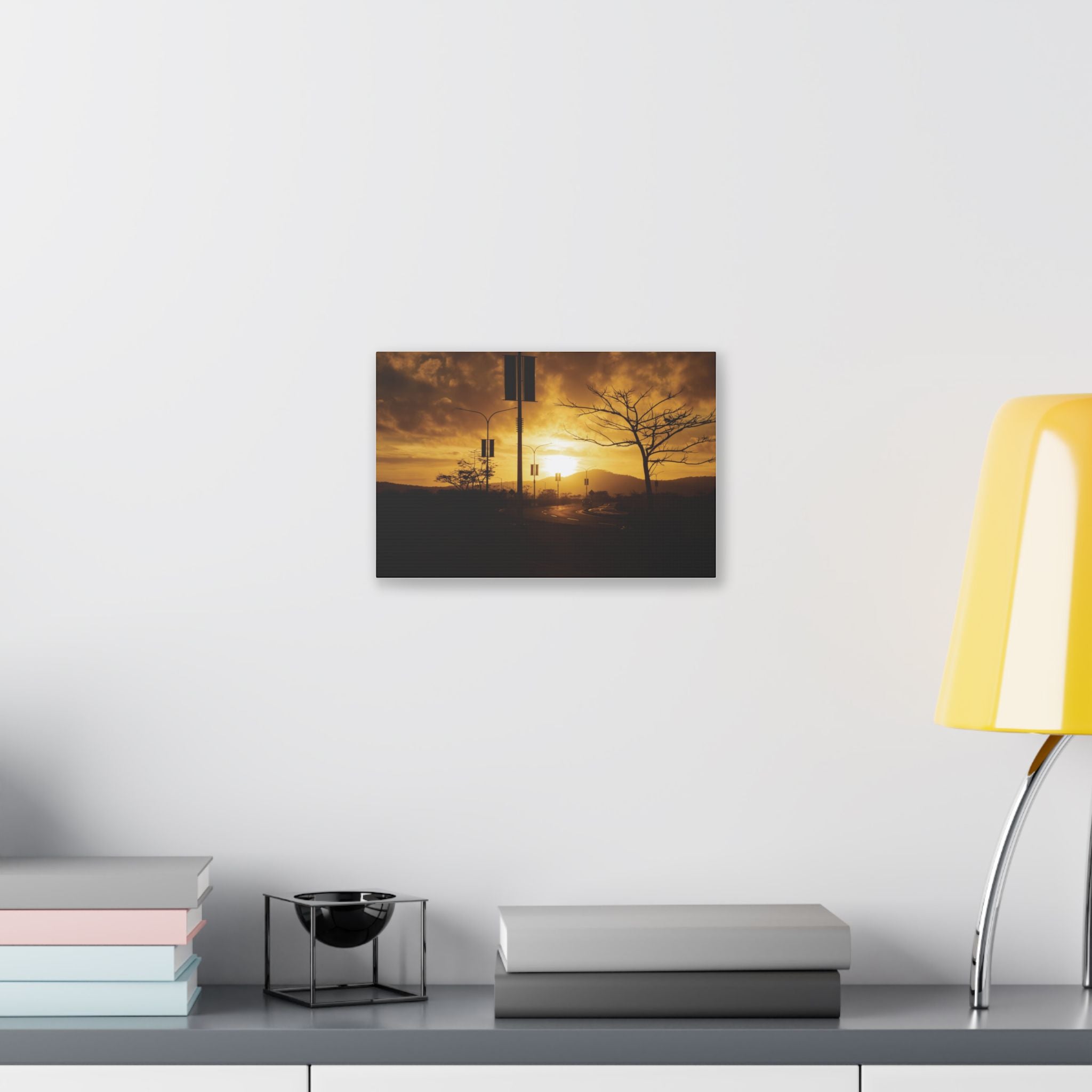Sunset Road Port Moresby Canvas Print — Golden Urban Landscape Wall Art