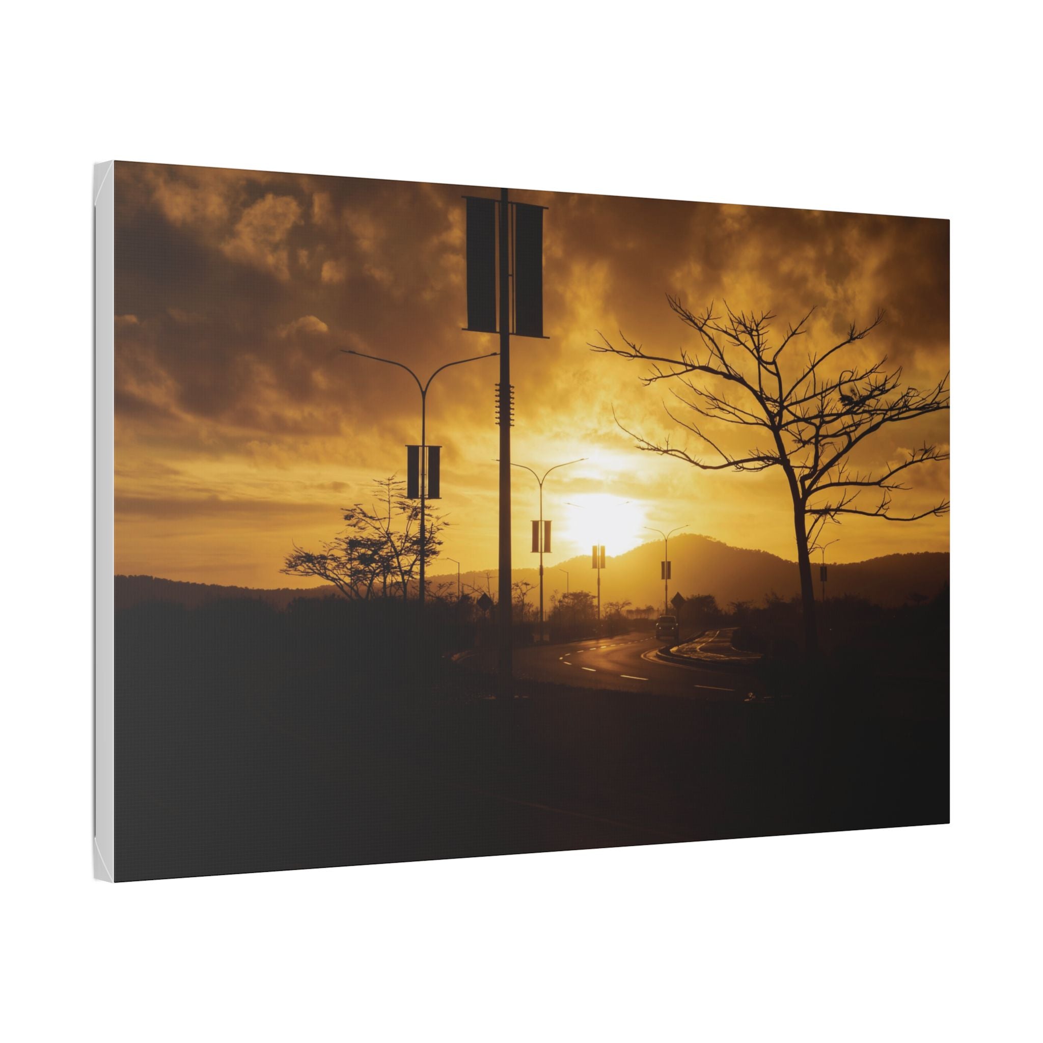 Sunset Road Port Moresby Canvas Print — Golden Urban Landscape Wall Art