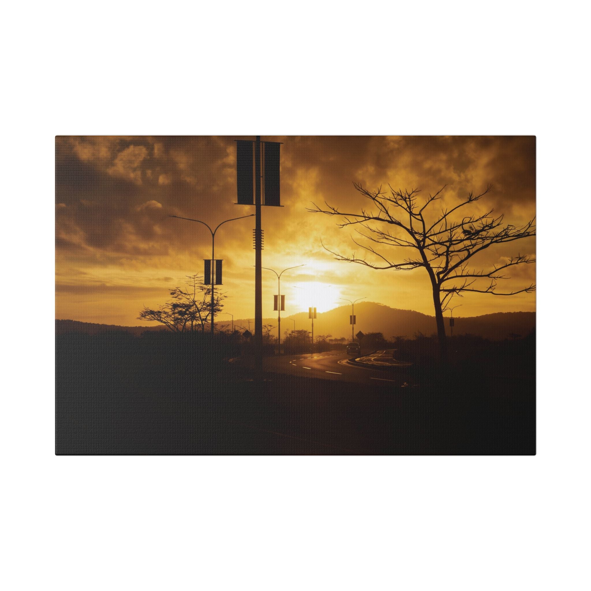 Sunset Road Port Moresby Canvas Print — Golden Urban Landscape Wall Art