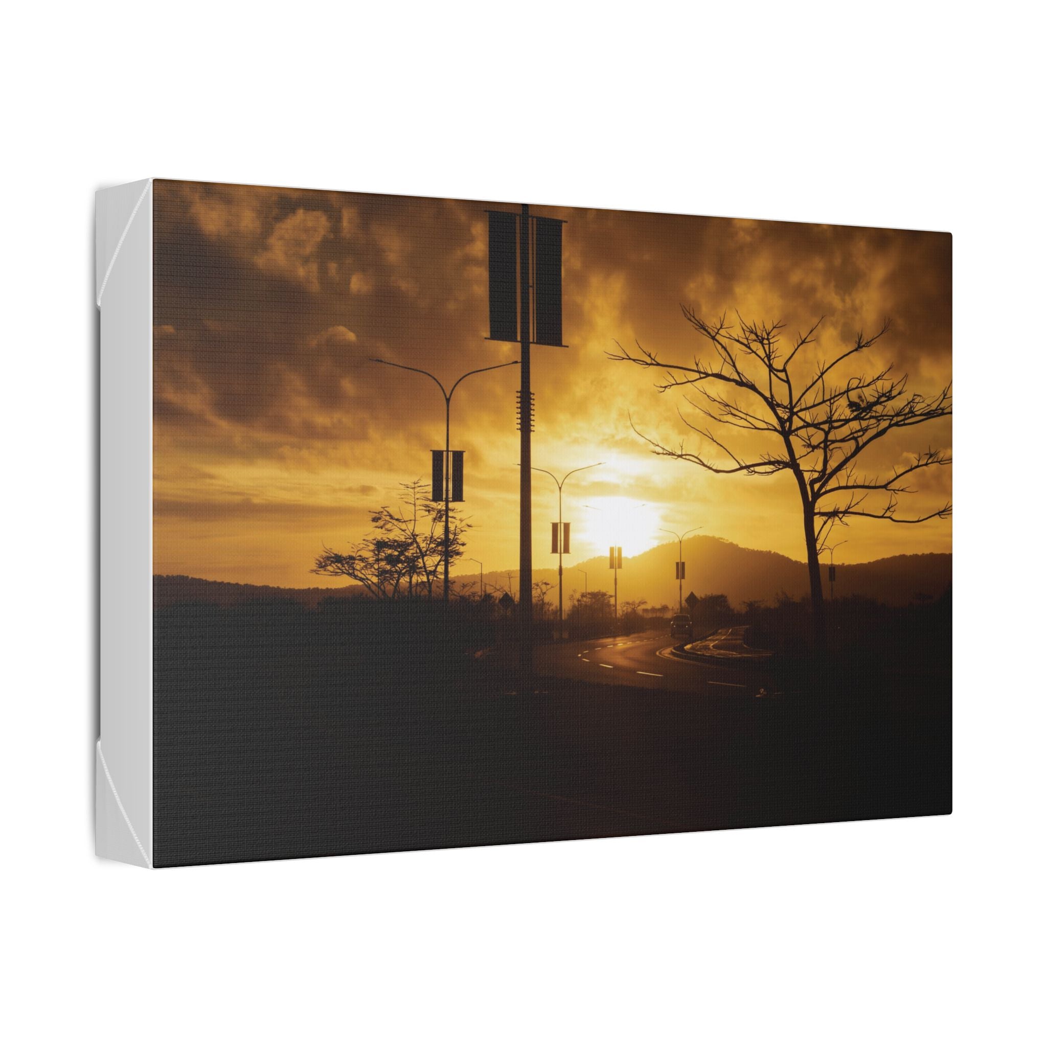 Sunset Road Port Moresby Canvas Print — Golden Urban Landscape Wall Art