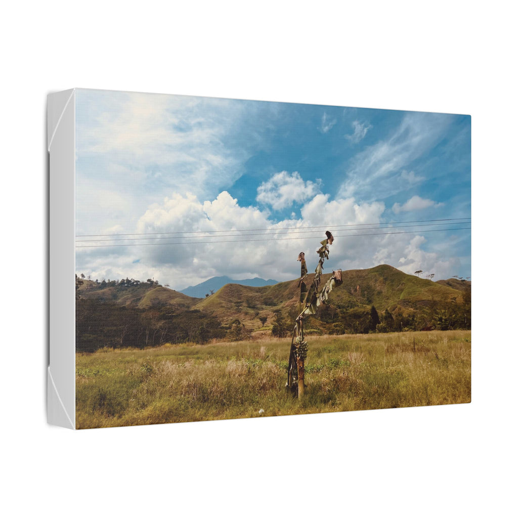 Sunlit Meadow Canvas Wall Art — Serene Mountain Landscape Print