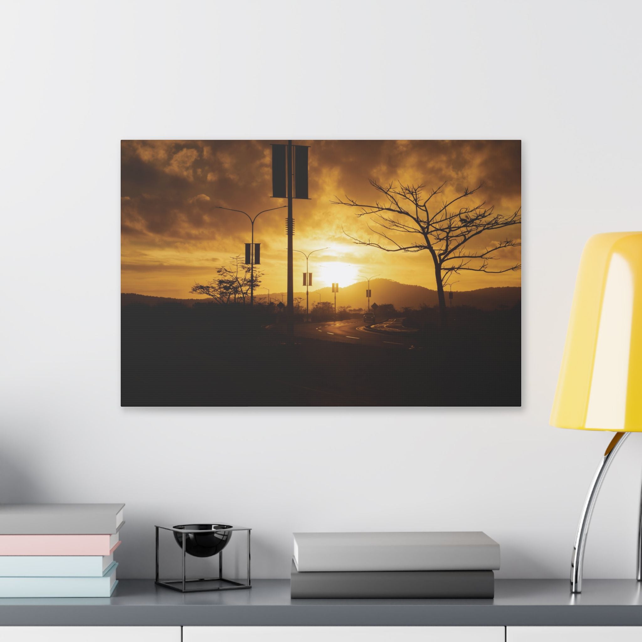 Sunset Road Port Moresby Canvas Print — Golden Urban Landscape Wall Art