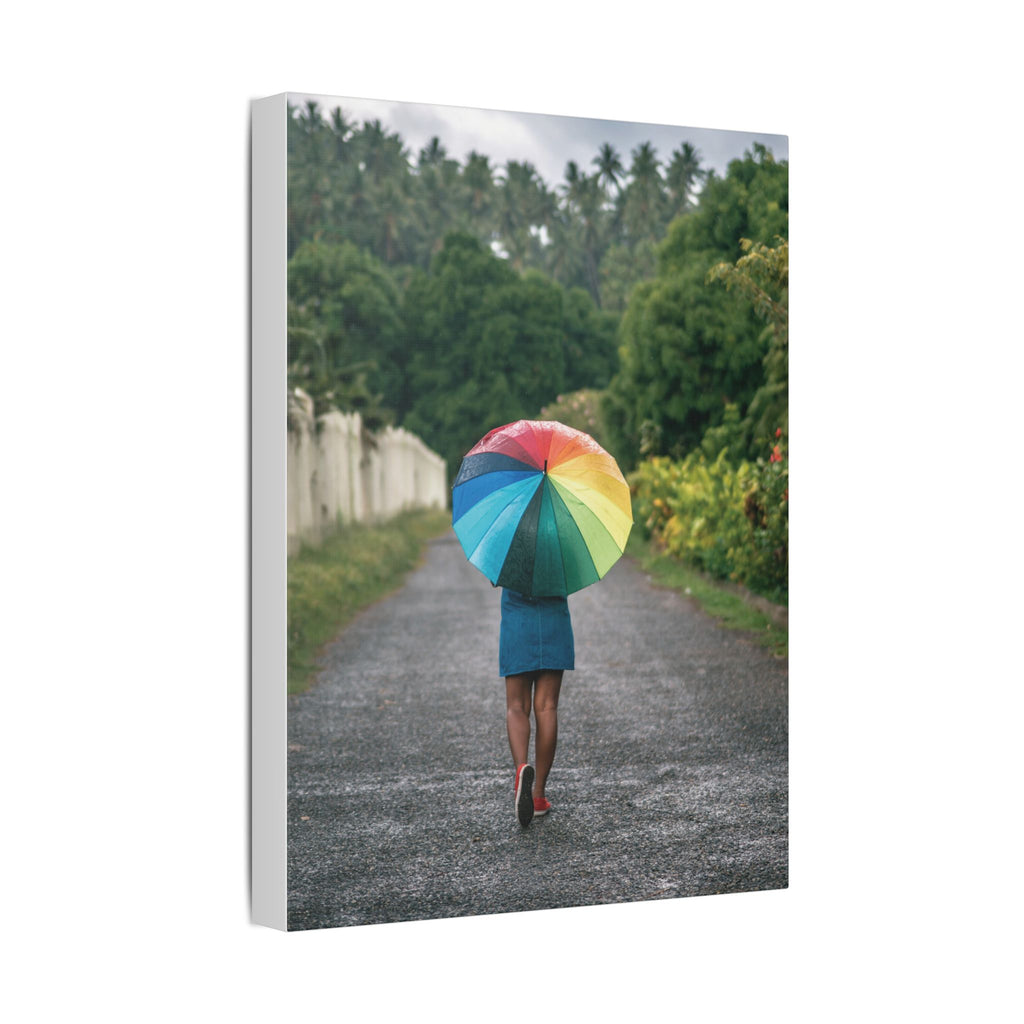 Rainbow Umbrella Gamata Street Nonga Rabaul Canvas Print — Colorful Walk Wall Art