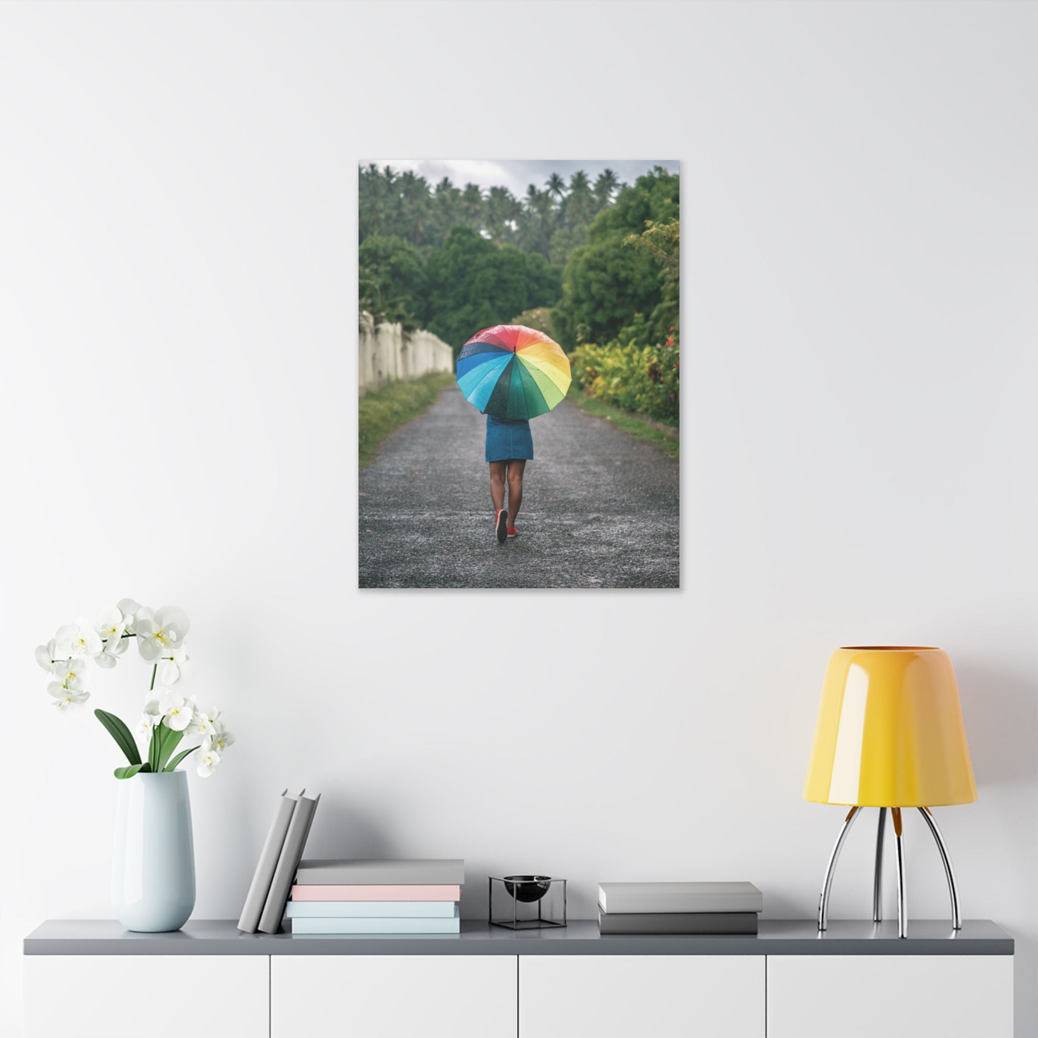 Rainbow Umbrella Gamata Street Nonga Rabaul Canvas Print — Colorful Walk Wall Art