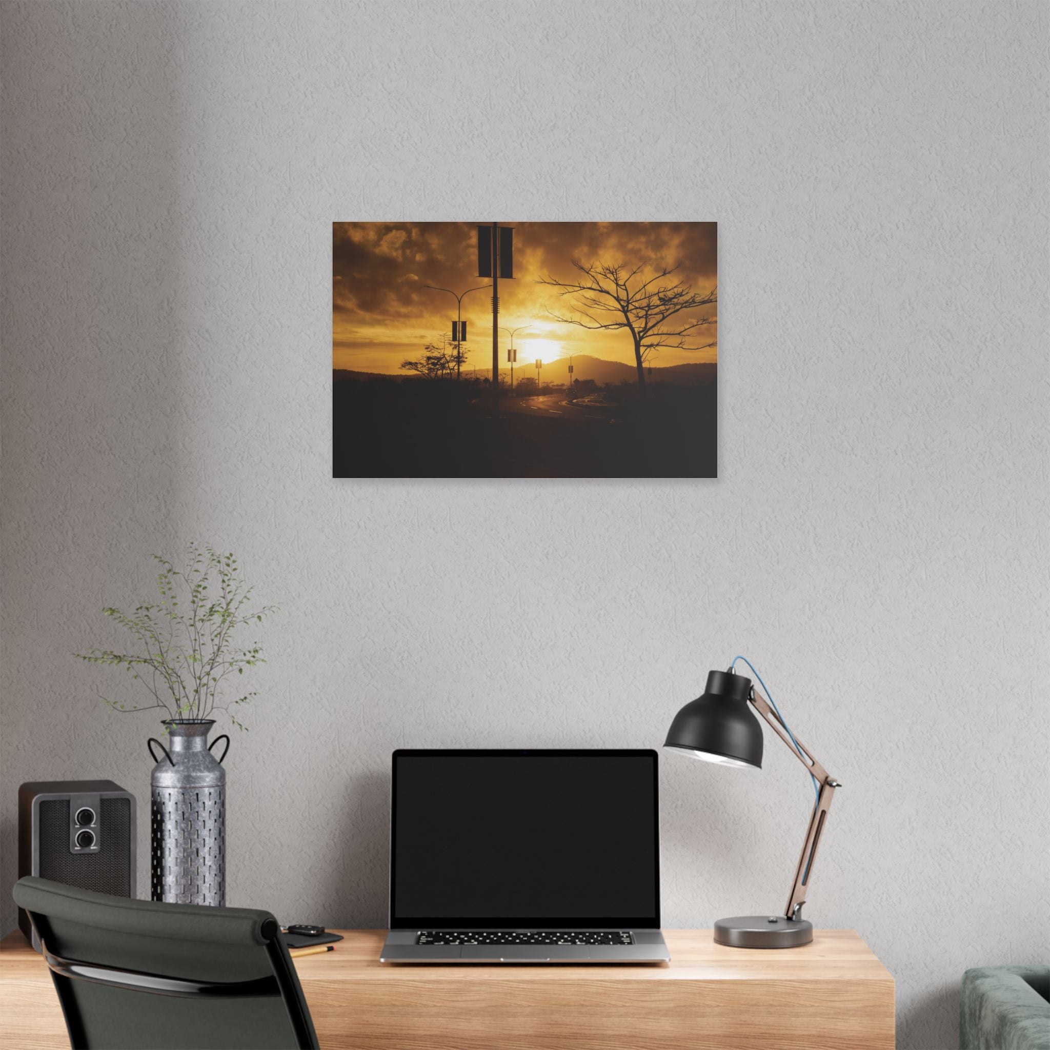 Sunset Road Port Moresby Canvas Print — Golden Urban Landscape Wall Art