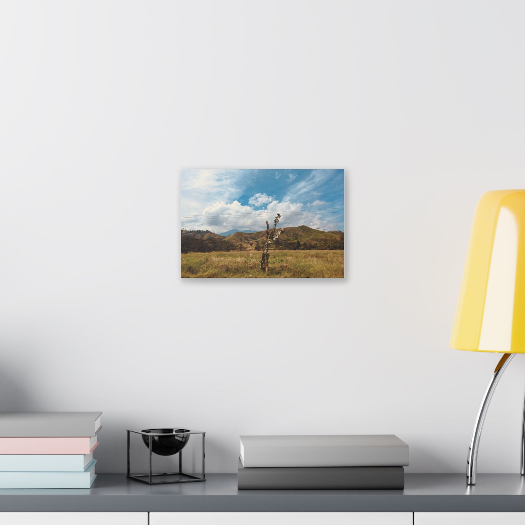 Sunlit Meadow Canvas Wall Art — Serene Mountain Landscape Print