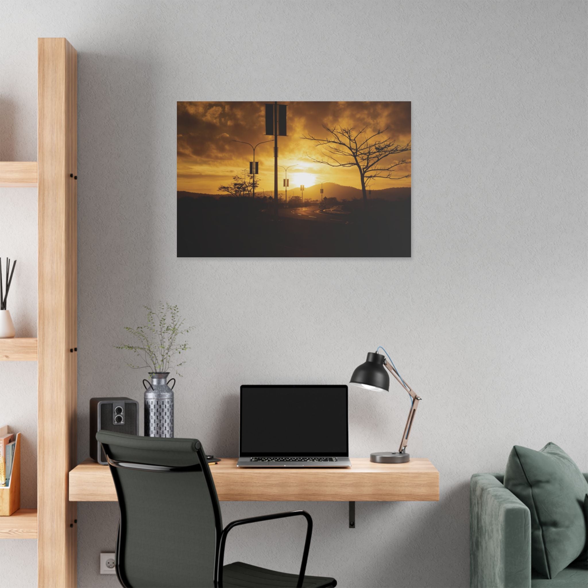 Sunset Road Port Moresby Canvas Print — Golden Urban Landscape Wall Art