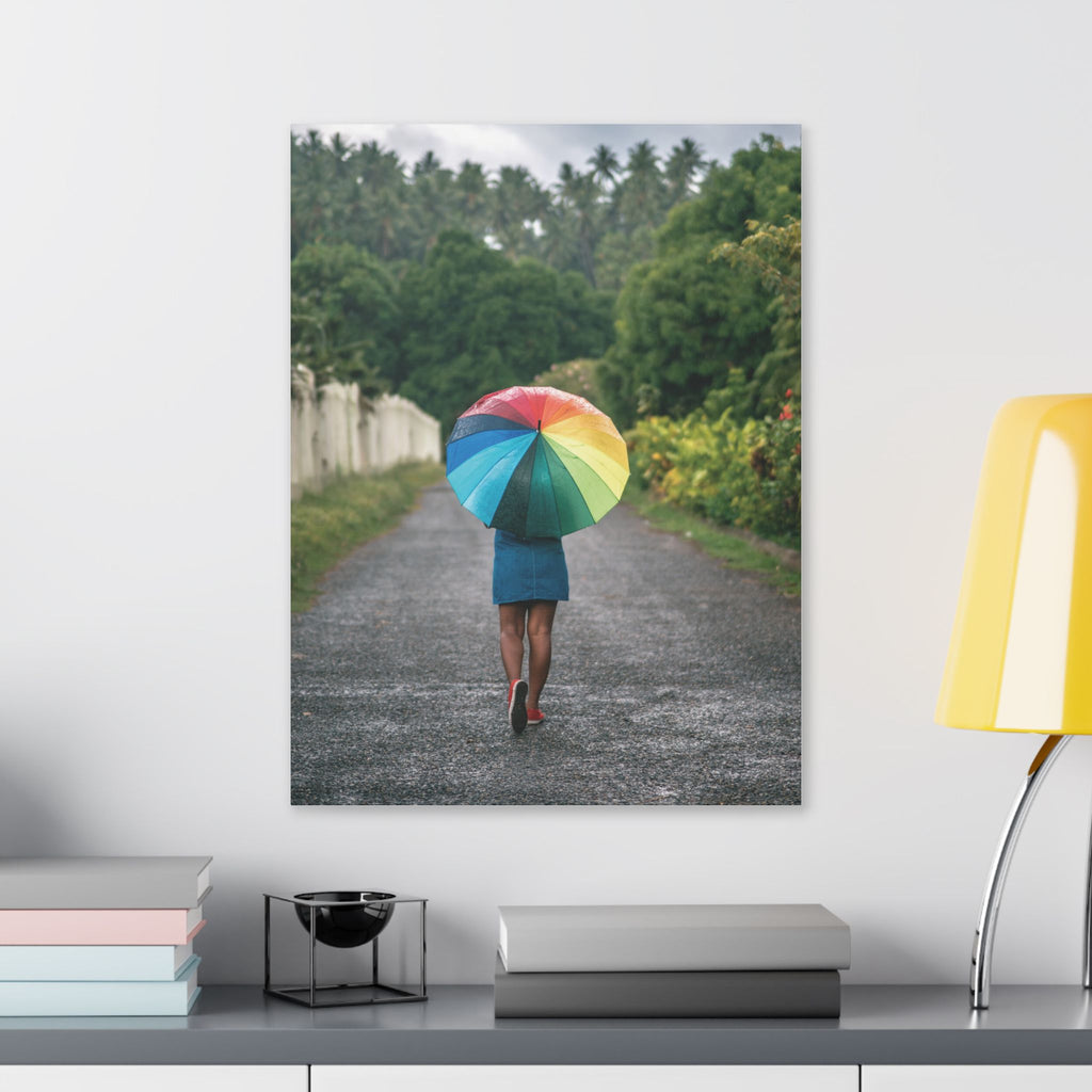 Rainbow Umbrella Gamata Street Nonga Rabaul Canvas Print — Colorful Walk Wall Art