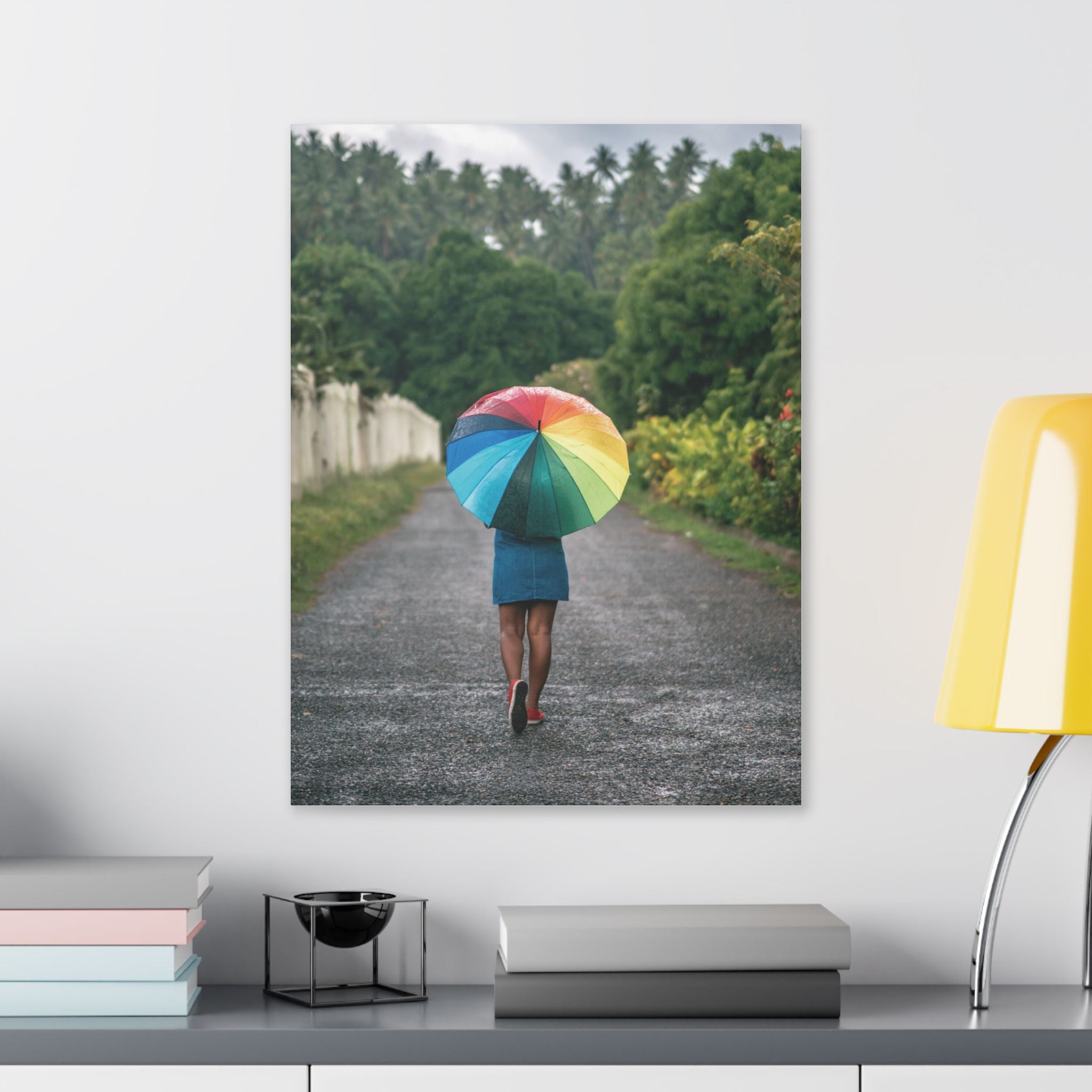 Rainbow Umbrella Gamata Street Nonga Rabaul Canvas Print — Colorful Walk Wall Art