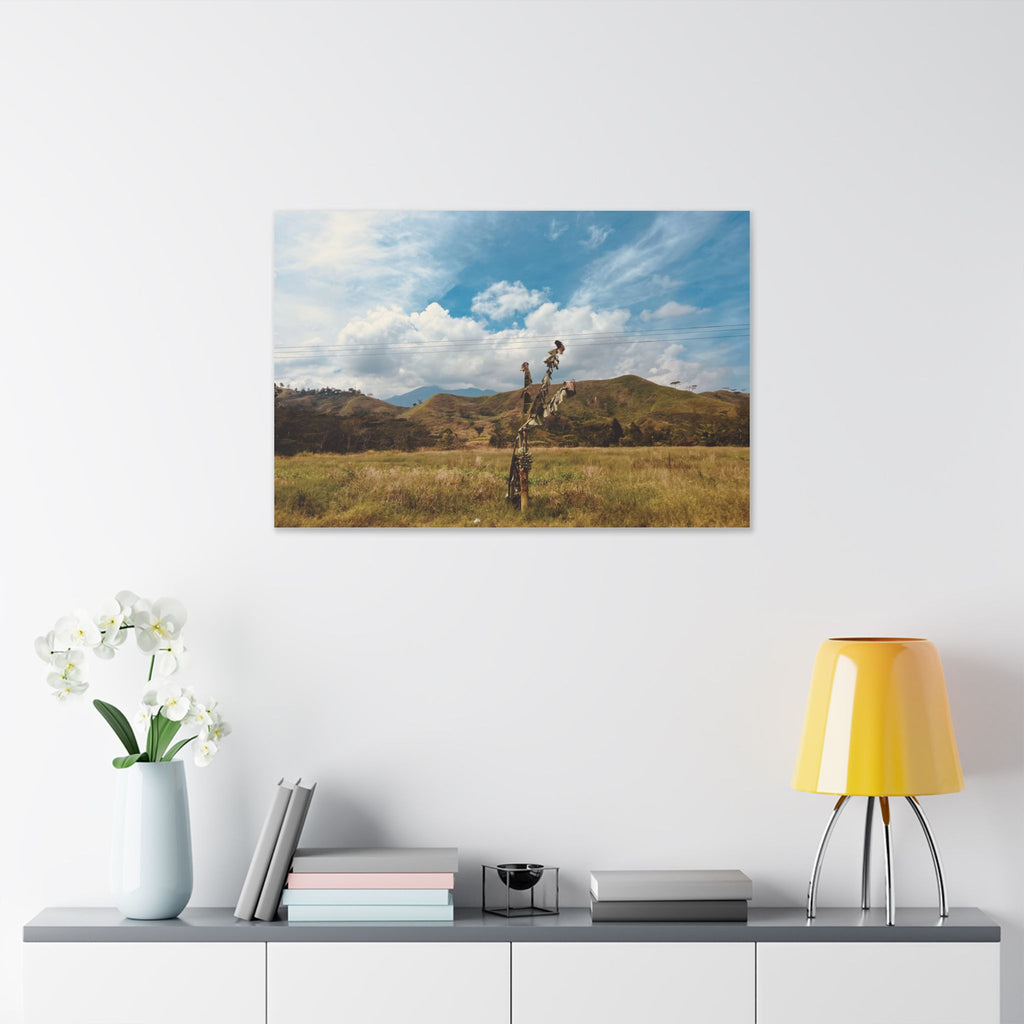 Sunlit Meadow Canvas Wall Art — Serene Mountain Landscape Print