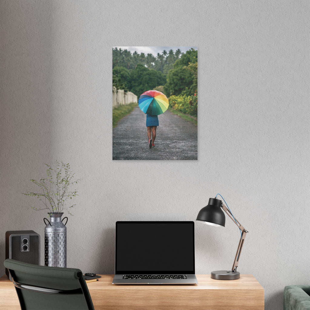 Rainbow Umbrella Gamata Street Nonga Rabaul Canvas Print — Colorful Walk Wall Art