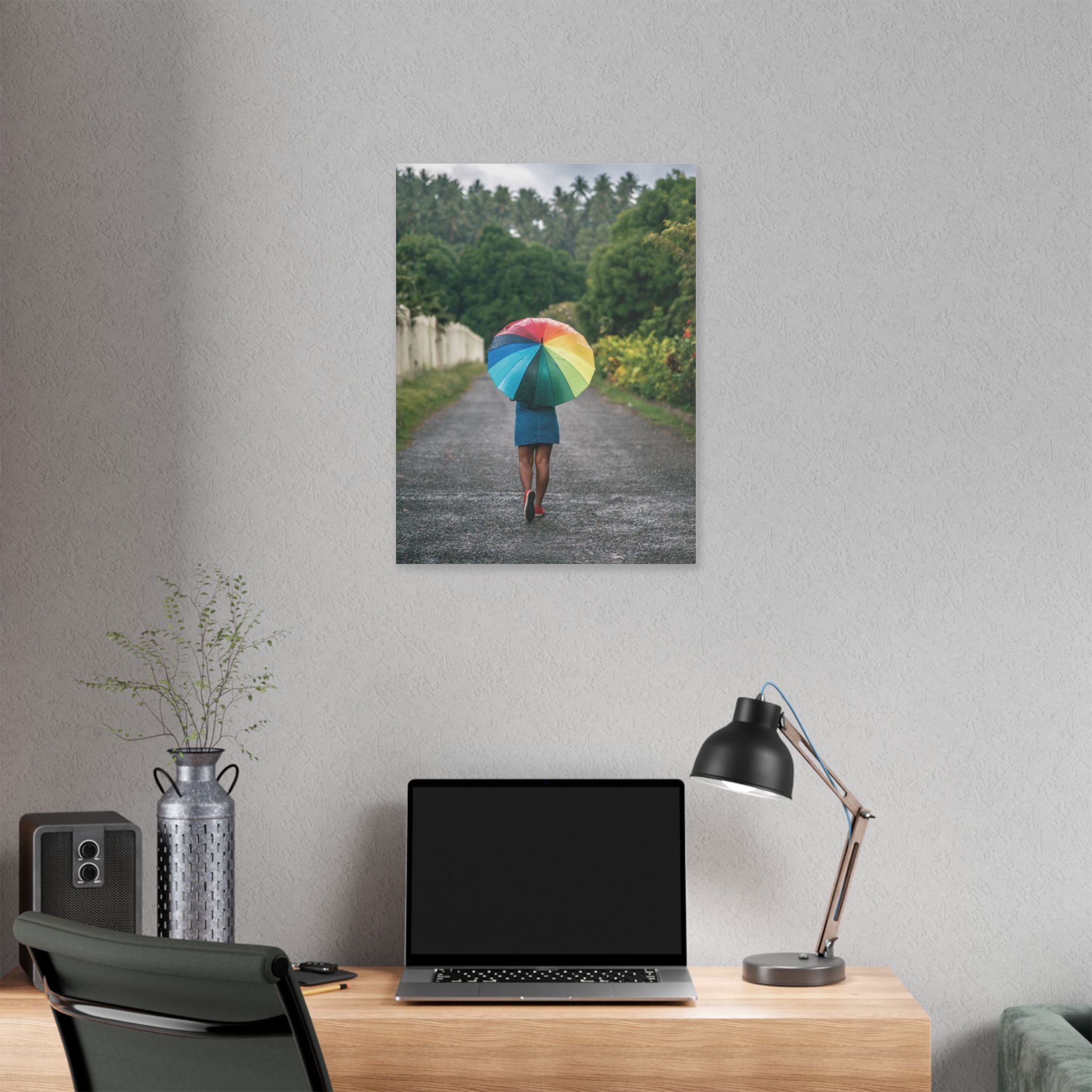 Rainbow Umbrella Gamata Street Nonga Rabaul Canvas Print — Colorful Walk Wall Art