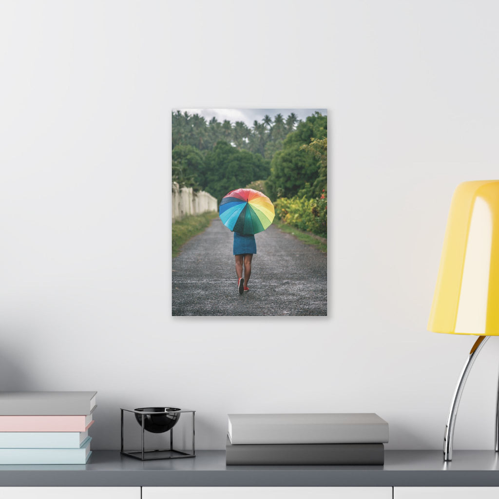 Rainbow Umbrella Gamata Street Nonga Rabaul Canvas Print — Colorful Walk Wall Art