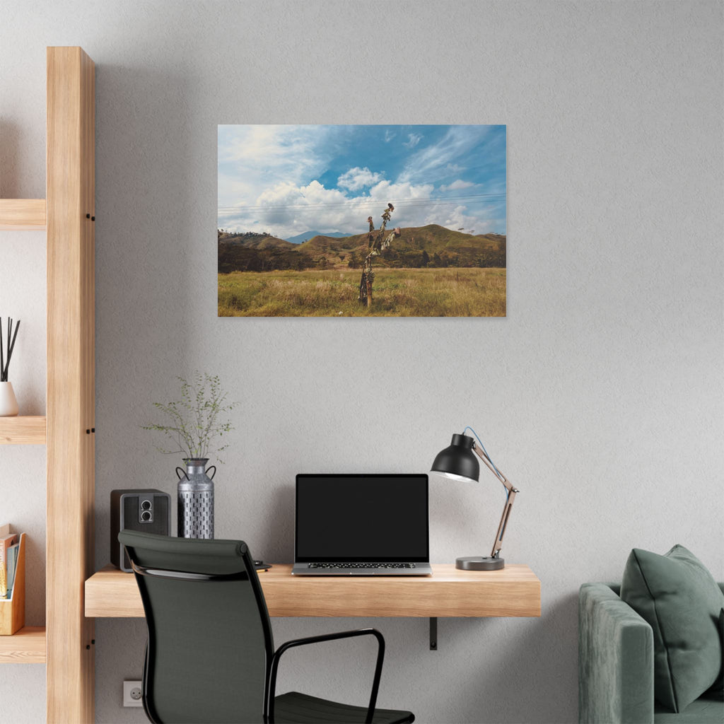 Sunlit Meadow Canvas Wall Art — Serene Mountain Landscape Print