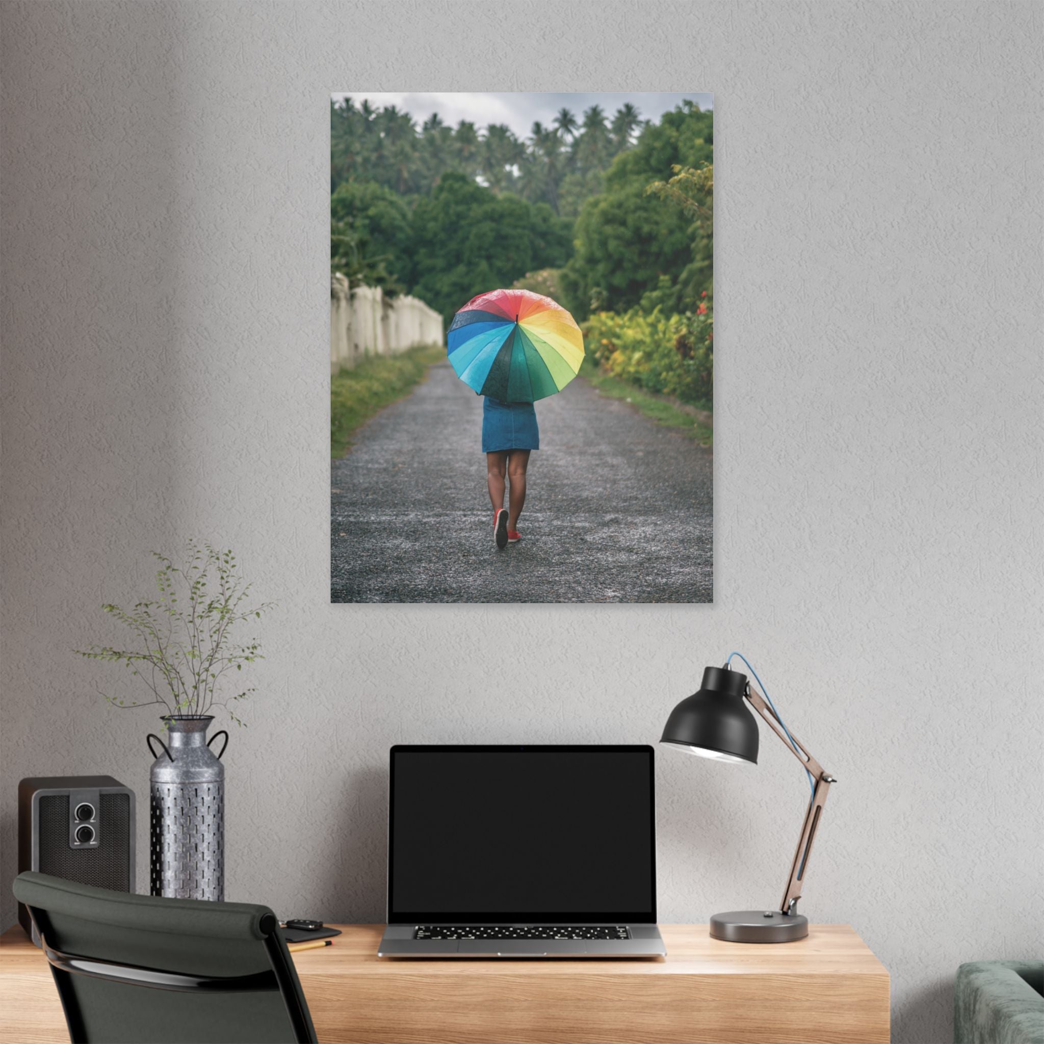 Rainbow Umbrella Gamata Street Nonga Rabaul Canvas Print — Colorful Walk Wall Art