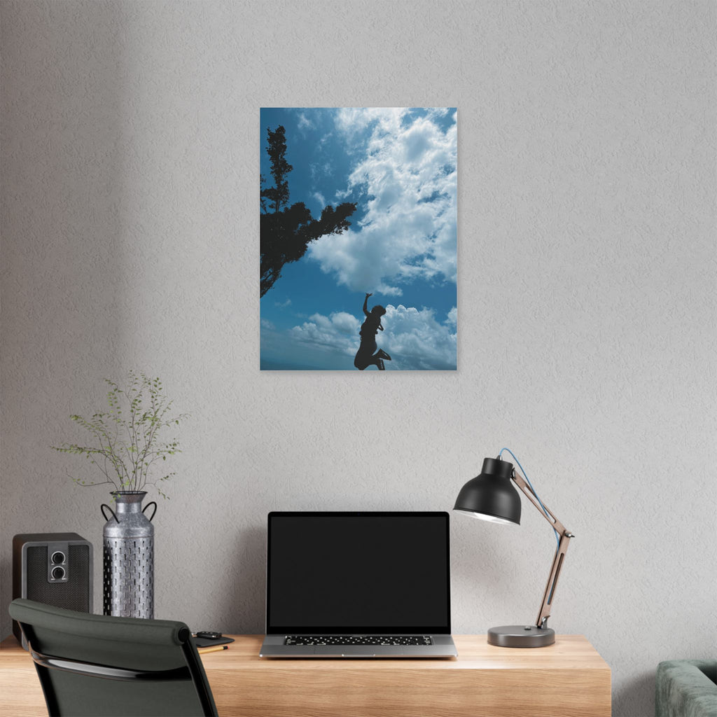 Silhouette Jumping Against Cloudy Sky - Classic Stretched Canvas