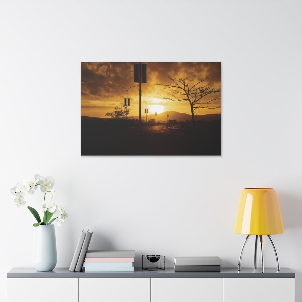 Sunset Road Port Moresby Canvas Print — Golden Urban Landscape Wall Art