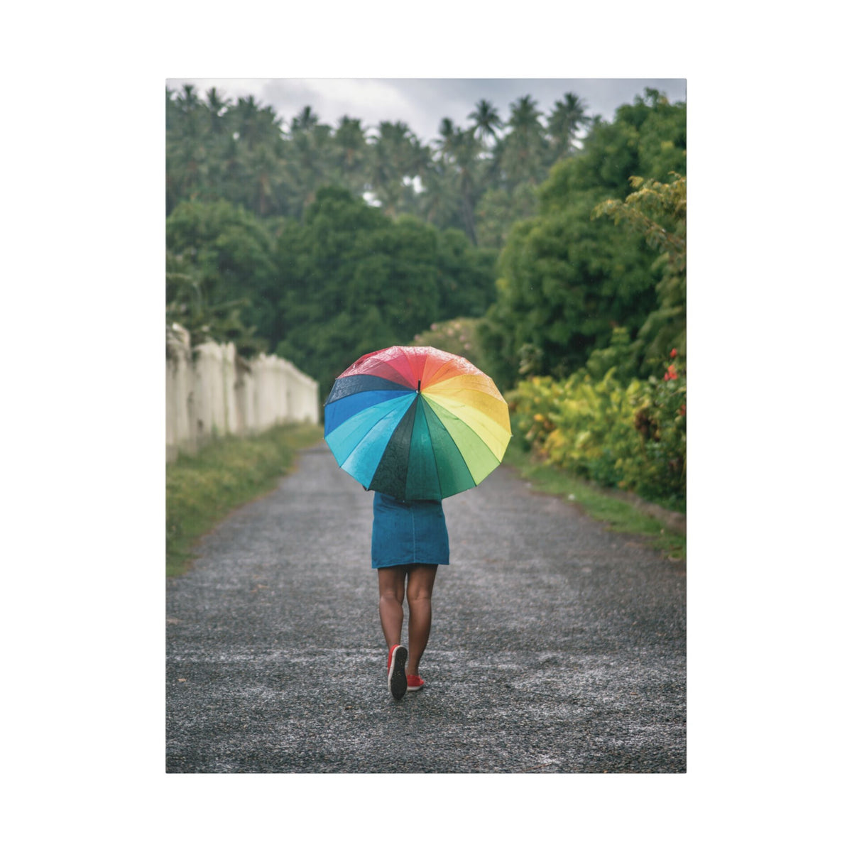 Rainbow Umbrella Gamata Street Nonga Rabaul Canvas Print — Colorful Walk Wall Art