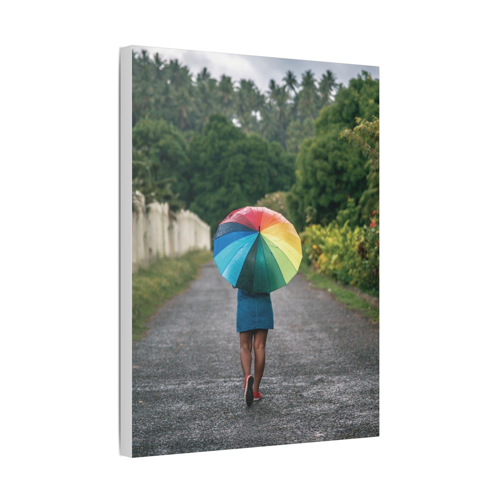 Rainbow Umbrella Gamata Street Nonga Rabaul Canvas Print — Colorful Walk Wall Art